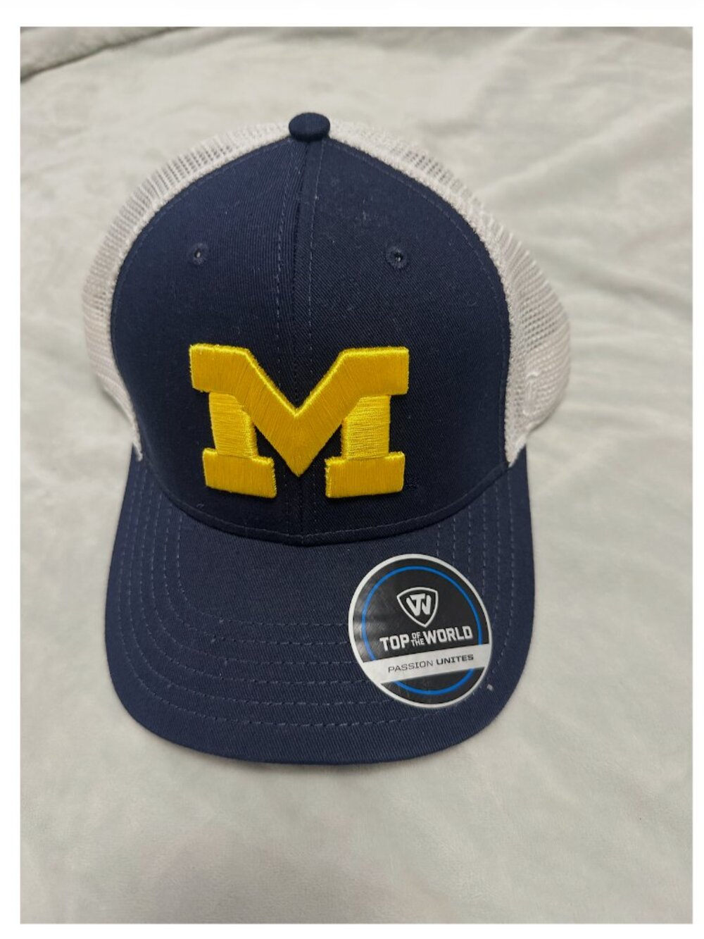 Michigan Wolverines Trucker Hat Navy White Block M Snapback Cap Topr of the Worl